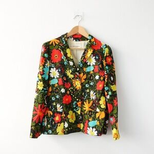 60s Vintage Whimsy Floral Blazer Medium Bight Garden Allover Bold SPORTEMPOS USA
